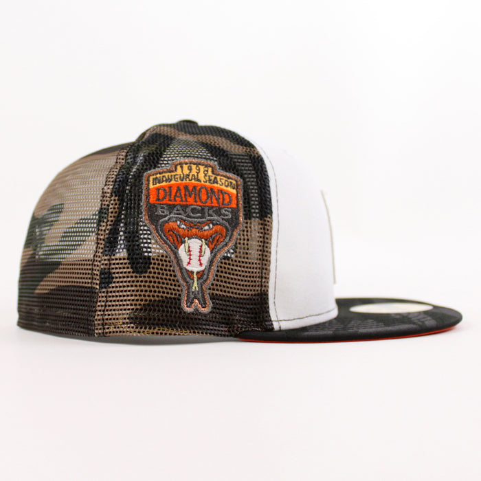 Arizona Diamondbacks 1998 Inaugural Season New Era 59Fifty Fitted Hat (White WoodLand Orange Under Brim)