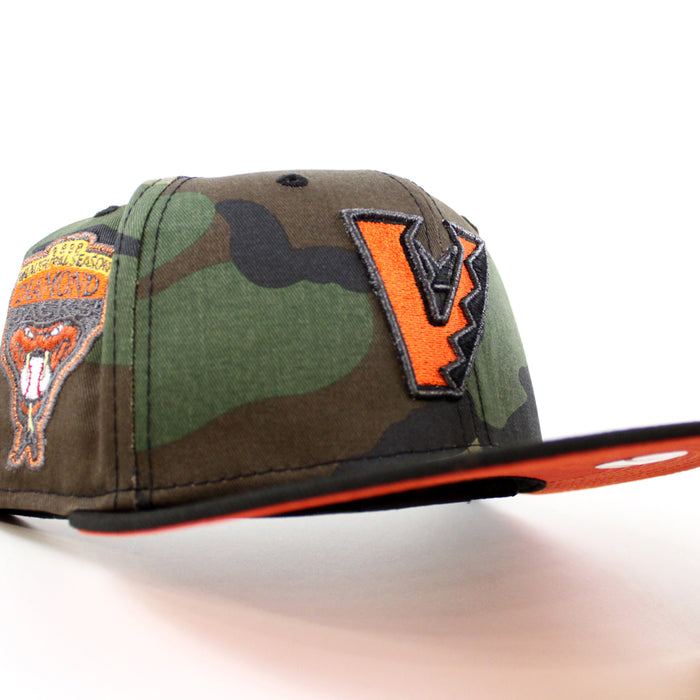 Arizona Diamondbacks 1998 inaugural Season New Era 59Fifty Fitted Hat (WoodLand Camo Black Orange Under Brim)