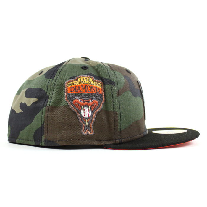 Arizona Diamondbacks 1998 inaugural Season New Era 59Fifty Fitted Hat (WoodLand Camo Black Orange Under Brim)