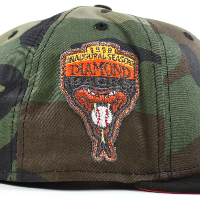 Arizona Diamondbacks 1998 inaugural Season New Era 59Fifty Fitted Hat (WoodLand Camo Black Orange Under Brim)