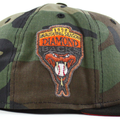 Arizona Diamondbacks 1998 inaugural Season New Era 59Fifty Fitted Hat (WoodLand Camo Black Orange Under Brim)