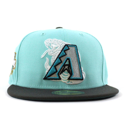 Arizona Diamondbacks 2001 WORLD CHAMPIONS 20TH ANNIVERSARY New Era 59Fifty Fitted Hat (Glow in the Dark Tint Pewter Dark Green Under Brim)