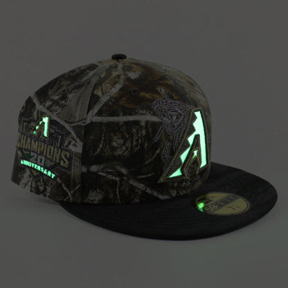 Arizona Diamondbacks 20th Anniversary New Era 59Fifty Fitted Hat (Glow in the Dark Real Tree Camo Tonal Black Green Under Brim)