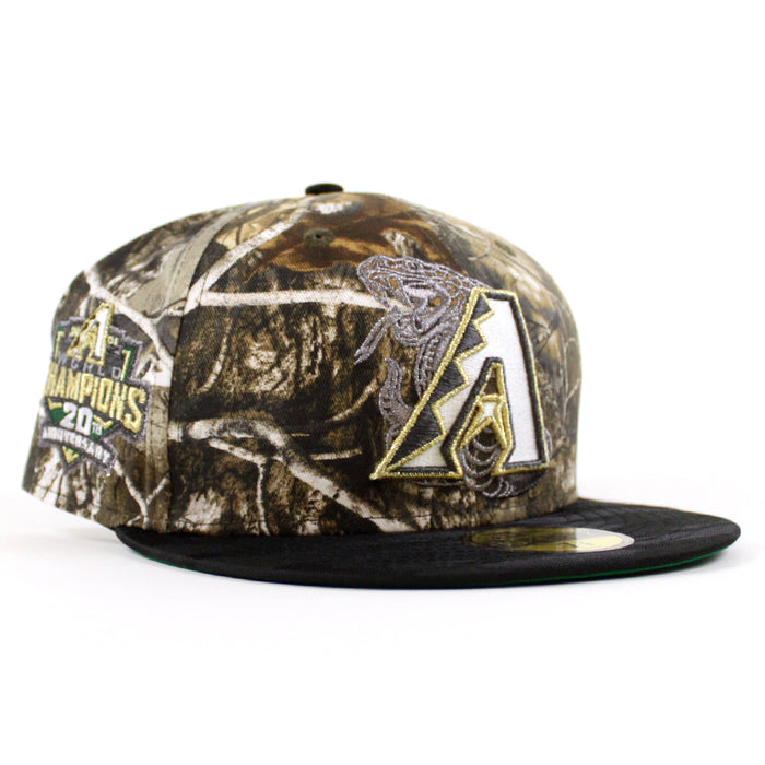 Arizona Diamondbacks 20th Anniversary New Era 59Fifty Fitted Hat (Glow in the Dark Real Tree Camo Tonal Black Green Under Brim)