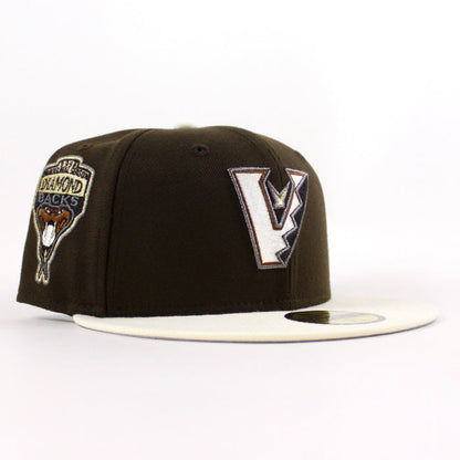Arizona Diamondbacks Upside Down 1998 Inaugural Season New Era 59Fifty Fitted Hat (Walnut Chrome White Gray Under Brim)