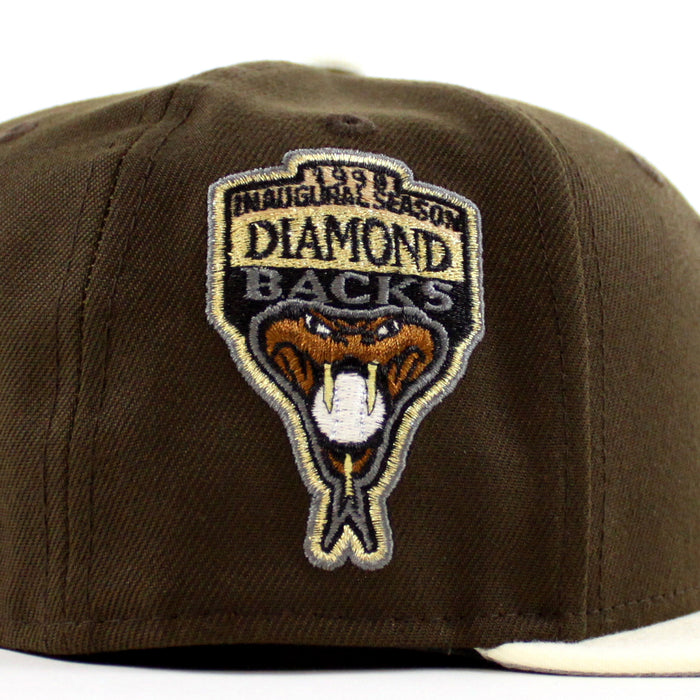 Arizona Diamondbacks Upside Down 1998 Inaugural Season New Era 59Fifty Fitted Hat (Walnut Chrome White Gray Under Brim)