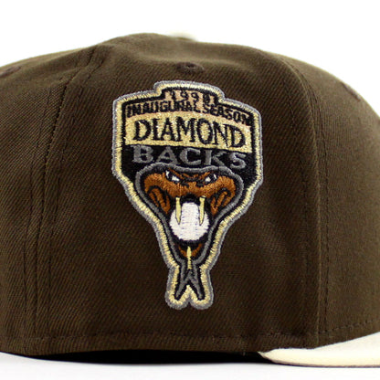 Arizona Diamondbacks Upside Down 1998 Inaugural Season New Era 59Fifty Fitted Hat (Walnut Chrome White Gray Under Brim)