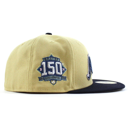 Atlanta Braves 150th ANNIVERSARY New Era 59Fifty Fitted Hat (Vegas Gold Night Shift Navy Gray Under Brim)