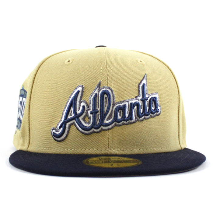 Atlanta Braves 150th ANNIVERSARY New Era 59Fifty Fitted Hat (Vegas Gold Night Shift Navy Gray Under Brim)