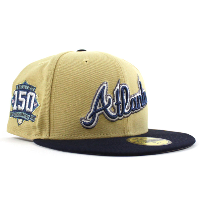 Atlanta Braves 150th ANNIVERSARY New Era 59Fifty Fitted Hat (Vegas Gold Night Shift Navy Gray Under Brim)