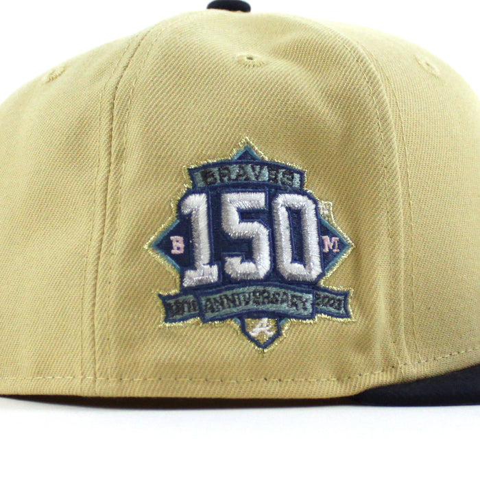 Atlanta Braves 150th ANNIVERSARY New Era 59Fifty Fitted Hat (Vegas Gold Night Shift Navy Gray Under Brim)