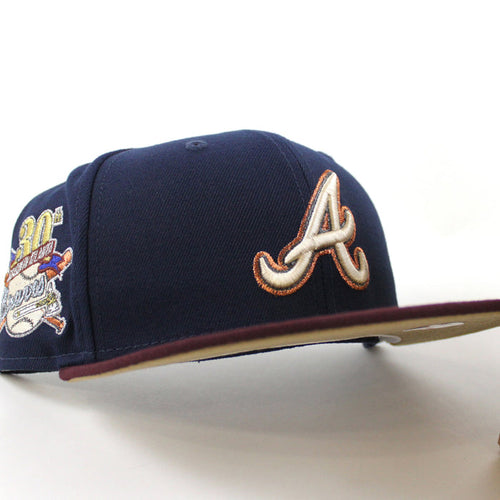 Atlanta Braves 30th Season New Era 59Fifty Fitted Hat (Oceanside Maroon Khaki Under Brim)