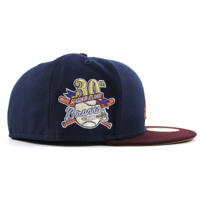 Atlanta Braves 30th Season New Era 59Fifty Fitted Hat (Oceanside Maroon Khaki Under Brim)
