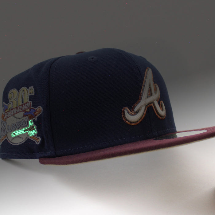 Atlanta Braves 30th Season New Era 59Fifty Fitted Hat (Oceanside Maroon Khaki Under Brim)