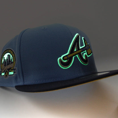 Atlanta Braves 40 ANNIVERSARY New Era 59Fifty Fitted Hat (Glow in the Dark Sky Blue Navy Gold Under Brim)