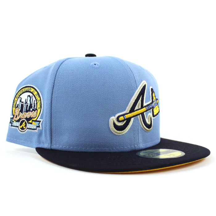 Atlanta Braves 40 ANNIVERSARY New Era 59Fifty Fitted Hat (Glow in the Dark Sky Blue Navy Gold Under Brim)