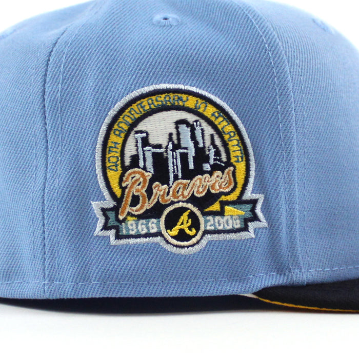 Atlanta Braves 40 ANNIVERSARY New Era 59Fifty Fitted Hat (Glow in the Dark Sky Blue Navy Gold Under Brim)