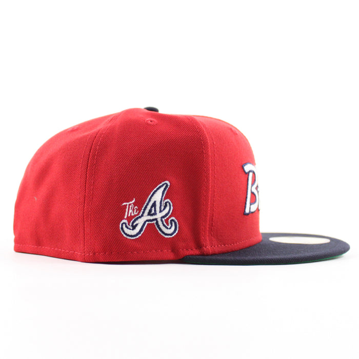 Atlanta Braves "The A" Patch New Era 59Fifty Fitted Hat (Scarlet Red Navy Green Under Brim)