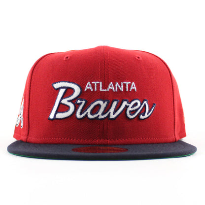 Atlanta Braves "The A" Patch New Era 59Fifty Fitted Hat (Scarlet Red Navy Green Under Brim)