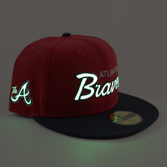 Atlanta Braves "The A" Patch New Era 59Fifty Fitted Hat (Scarlet Red Navy Green Under Brim)
