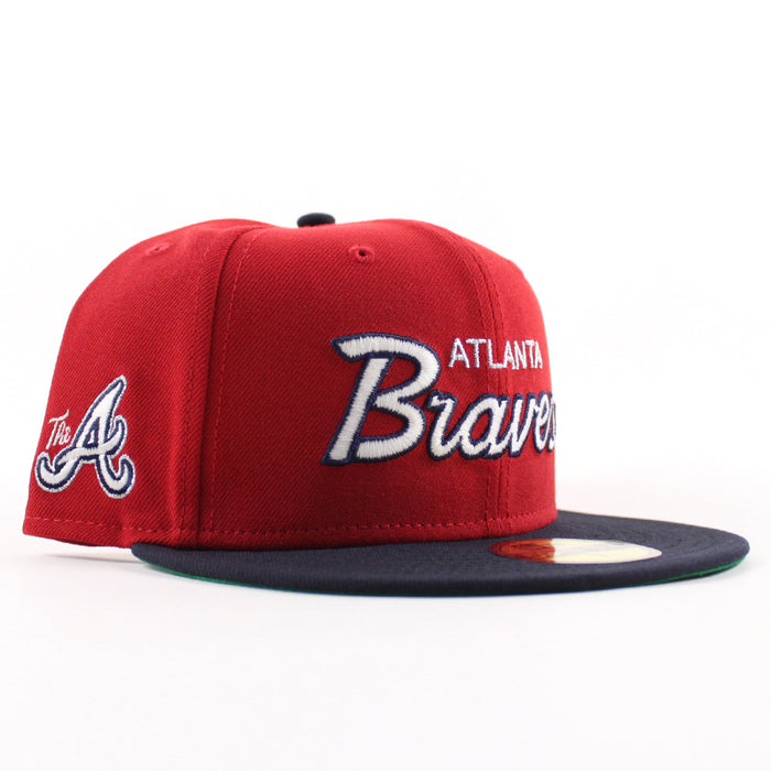 Atlanta Braves "The A" Patch New Era 59Fifty Fitted Hat (Scarlet Red Navy Green Under Brim)