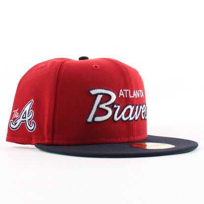Atlanta Braves "The A" Patch New Era 59Fifty Fitted Hat (Scarlet Red Navy Green Under Brim)