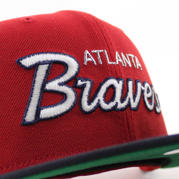 Atlanta Braves "The A" Patch New Era 59Fifty Fitted Hat (Scarlet Red Navy Green Under Brim)