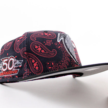 Atlanta Falcons 50th Anniversary New Era 59Fifty Fitted Hat (Red Paisley Black Gray Under Brim)