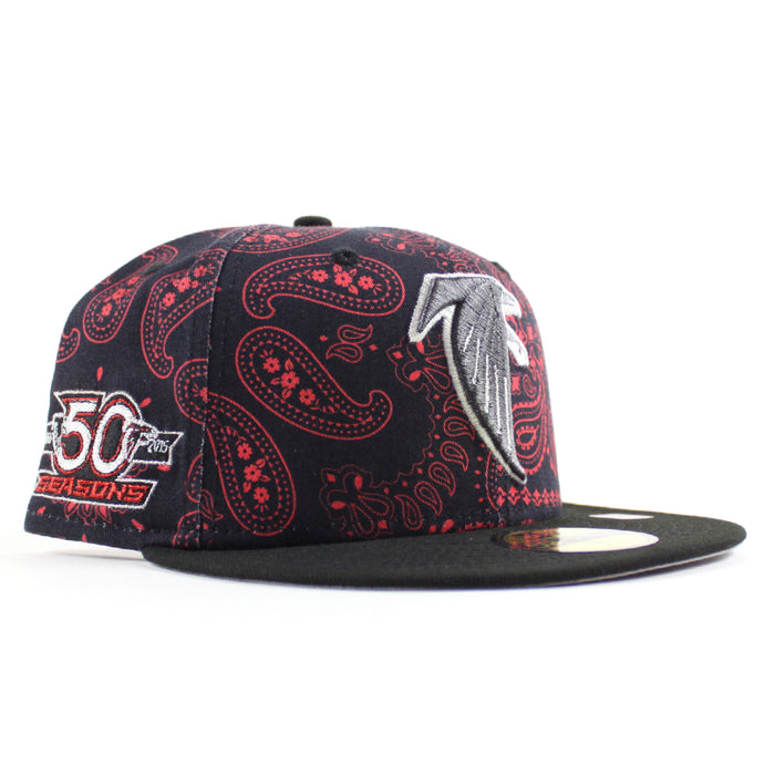Atlanta Falcons 50th Anniversary New Era 59Fifty Fitted Hat (Red Paisley Black Gray Under Brim)