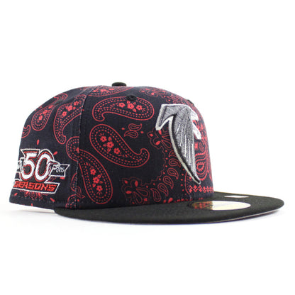 Atlanta Falcons 50th Anniversary New Era 59Fifty Fitted Hat (Red Paisley Black Gray Under Brim)