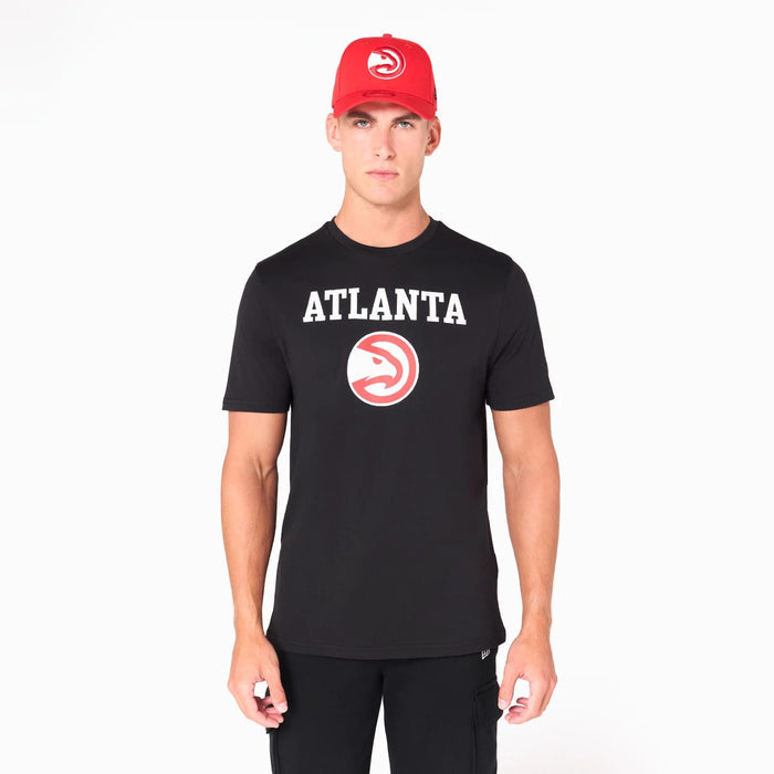 The Male model is wearing Atlanta Hawks NBA Black T-Shirt 1