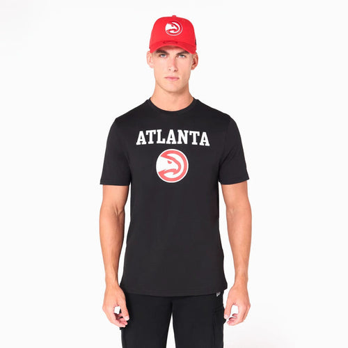 The Male model is wearing Atlanta Hawks NBA Black T-Shirt 1