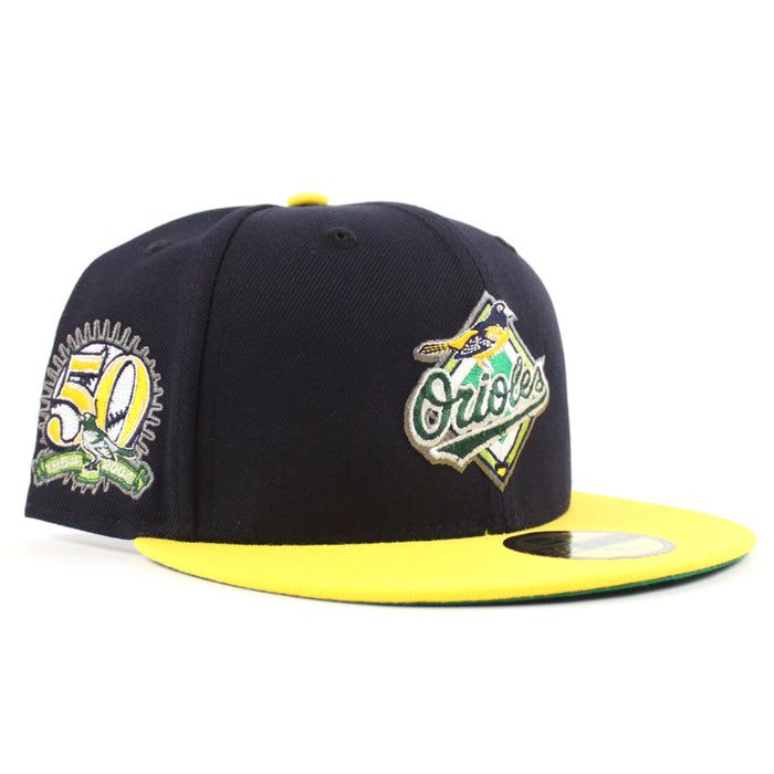 Baltimore Orioles 10TH ANNIVERSARY 59Fifty New Era Fitted Hat (Navy Canary Green Under Brim)