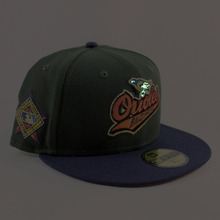 Baltimore Orioles 1993 All Star Game 59Fifty New Era Fitted Hat (SeaWeed Navy Rust Orange Brim)
