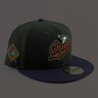 Baltimore Orioles 1993 All Star Game 59Fifty New Era Fitted Hat (SeaWeed Navy Rust Orange Brim)