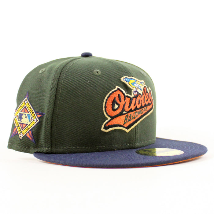 Baltimore Orioles 1993 All Star Game 59Fifty New Era Fitted Hat (SeaWeed Navy Rust Orange Brim)