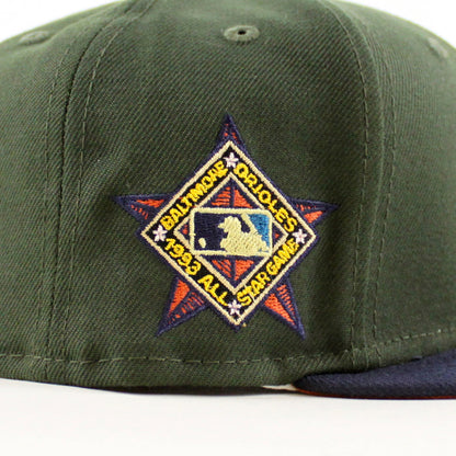 Baltimore Orioles 1993 All Star Game 59Fifty New Era Fitted Hat (SeaWeed Navy Rust Orange Brim)