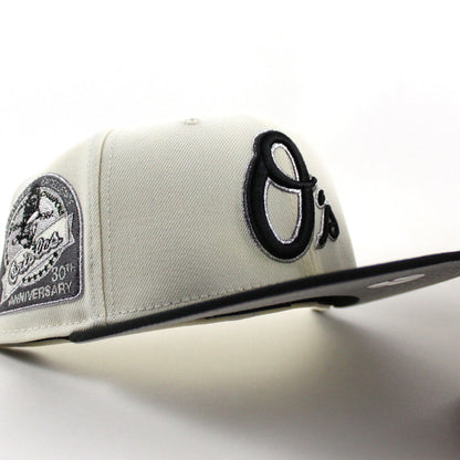 Baltimore Orioles 30th Anniversary 59Fifty New Era Fitted Hat (Chrome White, Black Gray Under Brim)