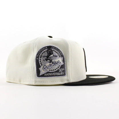 Baltimore Orioles 30th Anniversary 59Fifty New Era Fitted Hat (Chrome White, Black Gray Under Brim)