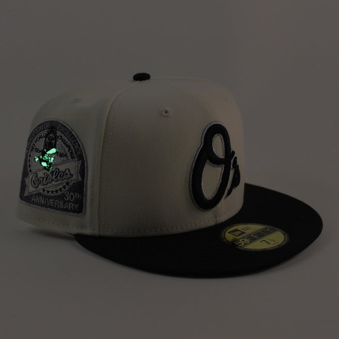 Baltimore Orioles 30th Anniversary 59Fifty New Era Fitted Hat (Chrome White, Black Gray Under Brim)
