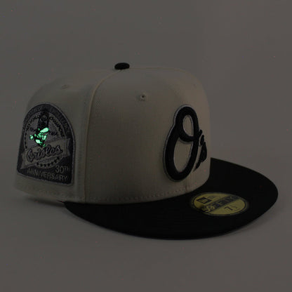 Baltimore Orioles 30th Anniversary 59Fifty New Era Fitted Hat (Chrome White, Black Gray Under Brim)