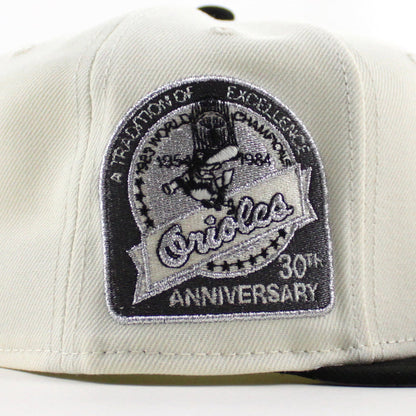 Baltimore Orioles 30th Anniversary 59Fifty New Era Fitted Hat (Chrome White, Black Gray Under Brim)