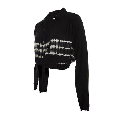 Blusa Crop Negra Blanca Amarre Cintura Reef