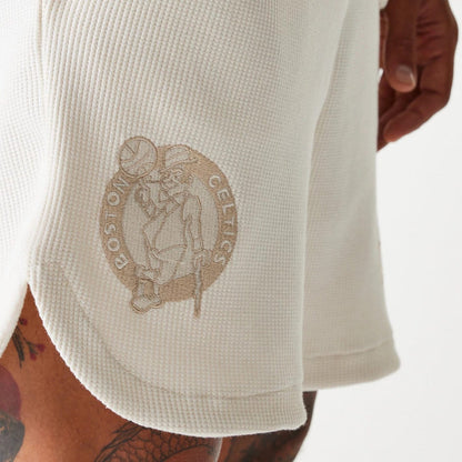 The Male model is wearing Boston Celtics NBA Waffle Open White Shorts 3