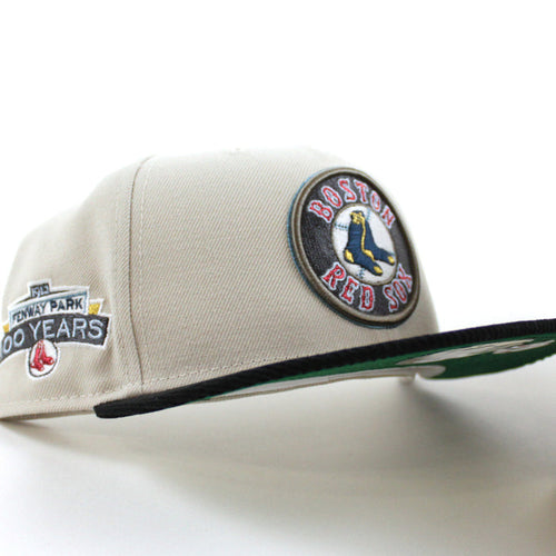 Boston Red Sox 100 Years Fenway Park New Era 59Fifty Fitted Hat (Stone Corduroy Green Underbrim)