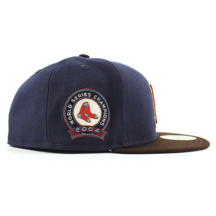 Boston Red Sox 2004 World Series Champion New Era 59Fifty Fitted Hat (Navy Burnt Wood Pine Green Under Brim)