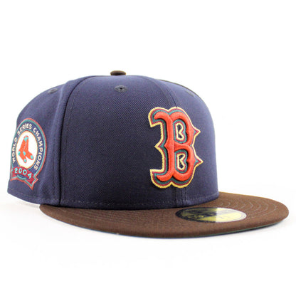 Boston Red Sox 2004 World Series Champion New Era 59Fifty Fitted Hat (Navy Burnt Wood Pine Green Under Brim)