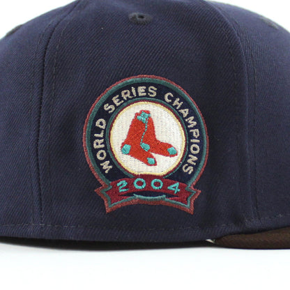 Boston Red Sox 2004 World Series Champion New Era 59Fifty Fitted Hat (Navy Burnt Wood Pine Green Under Brim)