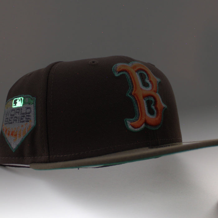Boston Red Sox 2018 WORLD SERIES New Era 59Fifty Fitted Hat (BURNT WOOD WALNUT EMERALD GREEN )