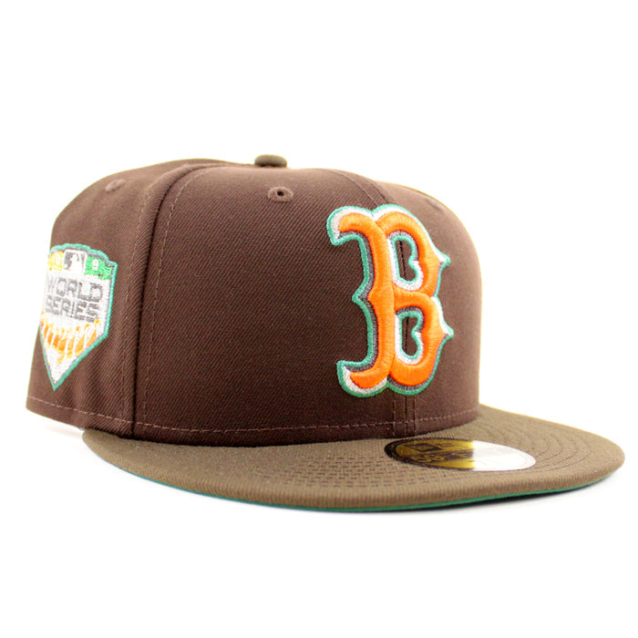 Boston Red Sox 2018 WORLD SERIES New Era 59Fifty Fitted Hat (BURNT WOOD WALNUT EMERALD GREEN )